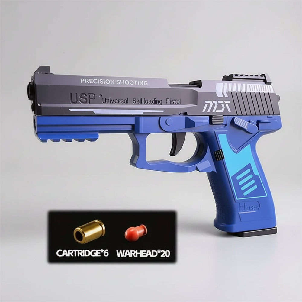 Blue USP-style soft bullet toy pistol with EVA warheads