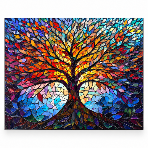 1000-piece Vibrant Tree of Life jigsaw puzzle, clean studio product photo