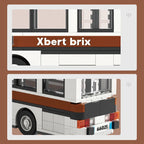 close up details of vintage city bus building blocks model showing side panel and rear design