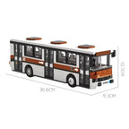 vintage city bus building blocks model with dimensions shown on white background
