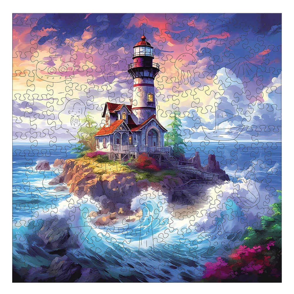 Beacon at Sea: High-Difficulty Wave Lighthouse Wooden Puzzle