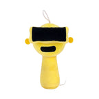 Yellow cartoon character plush toy wearing black sunglasses on a white background by Toylvia