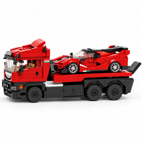 1728pcs Trailer Super Car Building Block Set - Flatbed Truck & Sports Car Model - alternate view
