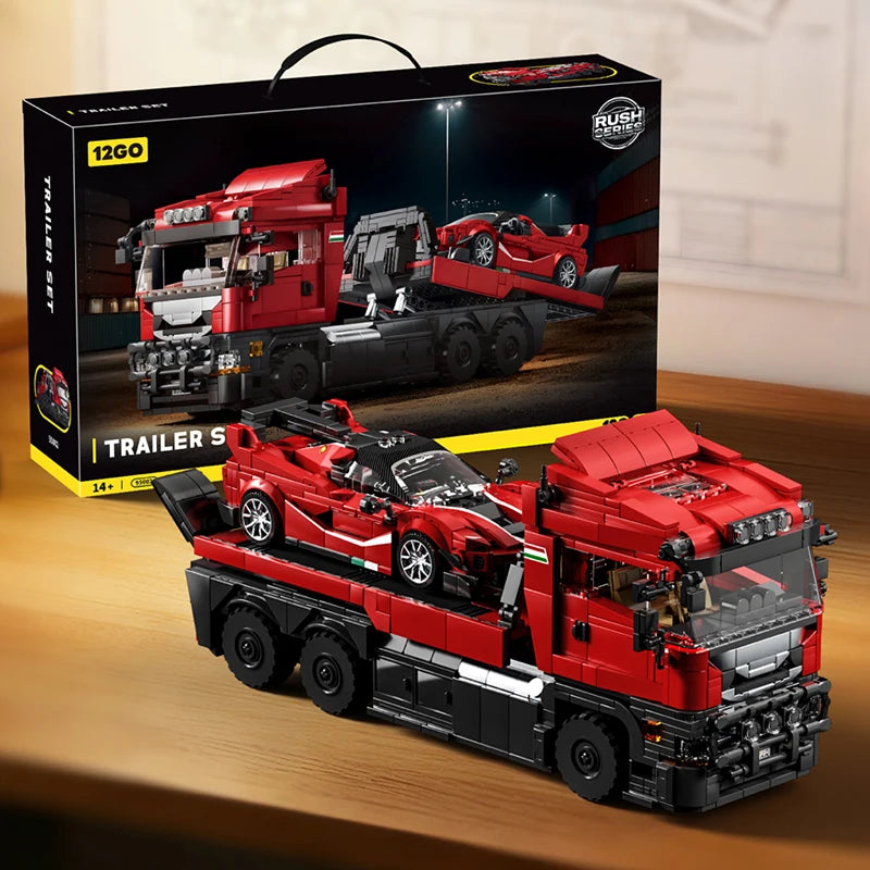 1728pcs Trailer Super Car Building Block Set - Flatbed Truck & Sports Car Model Secondary image