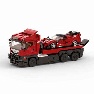 1728pcs Trailer Super Car Building Block Set - Flatbed Truck & Sports Car Model