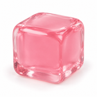 Three-quarter side view of the translucent pink ice cube squishy fidget toy.