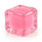 Translucent pink TPR ice cube squishy fidget on a clean white background.