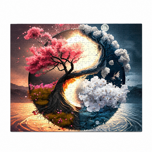 Tree of Life Yin Yang Wooden Puzzle for Adults Sun and Moon Art