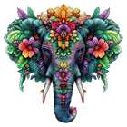 Tropical Floral Elephant Wooden Puzzle with Unique Pieces