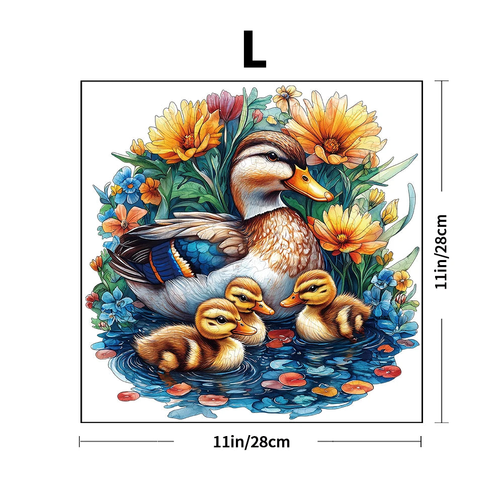 Duck Family & Flowers Wooden Jigsaw Puzzle - Unique Animal-Shaped Pieces Secondary image