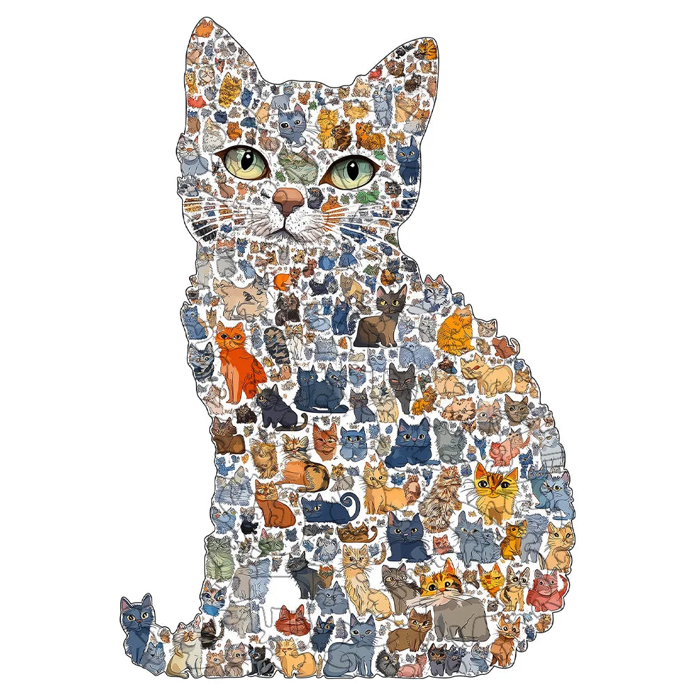 Large Cat Shaped Wooden Puzzle - Unique Animal Pattern Jigsaw Secondary image