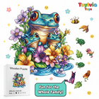 Unique Shape Wooden Jigsaw Puzzle - Frog & Flowers Design