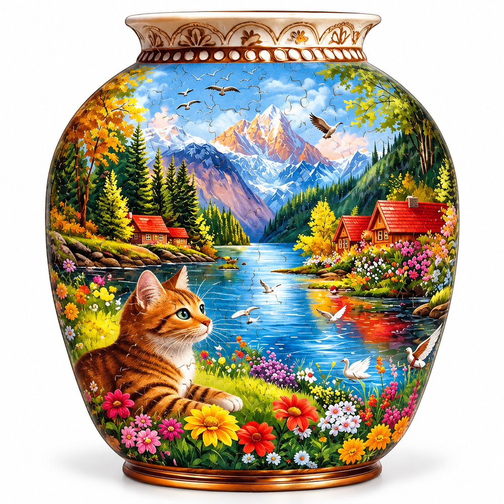 Unique Vase Shaped Wooden Jigsaw Puzzle Fantasy Landscape Art