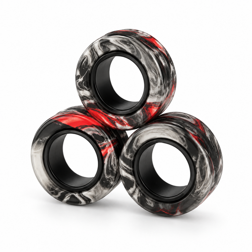 Black magnetic fidget ring set, clean studio product photo
