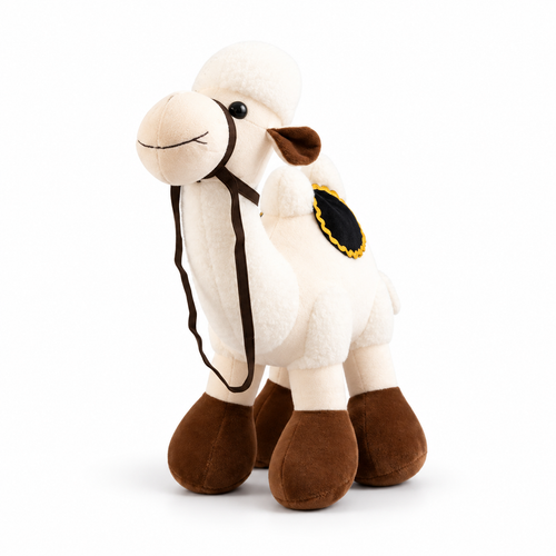 White camel plush, centered and facing three-quarter left