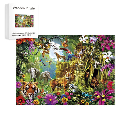 Wild Animal Kingdom Wooden Jigsaw Puzzle Unique Animal Shaped Pieces