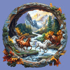 Wild Horses Mountain Valley Wooden Jigsaw Puzzle Unique Animal-Shaped Pieces