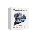 Winter Treehouse Wooden Jigsaw Puzzle Unique Animal Shaped Pieces Snowy Forest Art