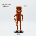 Wooden man style cartoon figure standing on base, 16cm creative art toy on white background – Toylvia