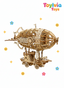 Wooden model of a steampunk airship on a white background with 'Toylivia Toys' branding.