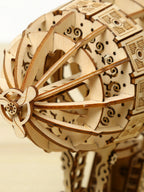 Close-up of the front structure of a wooden steampunk airship 3D puzzle model