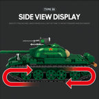 Model tank with green color and red star on a black background