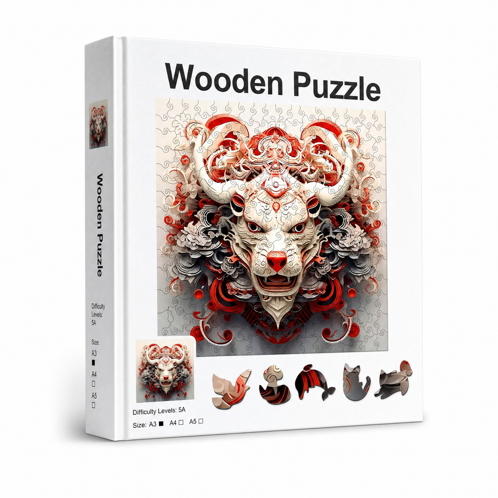 Year of the Dragon Wooden Jigsaw Puzzle Unique Animal Shaped Pieces Mythical Dragon Art