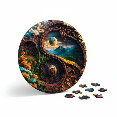 Yin Yang Nature Wooden Jigsaw Puzzle Animal-Shaped Pieces Scenic Art
