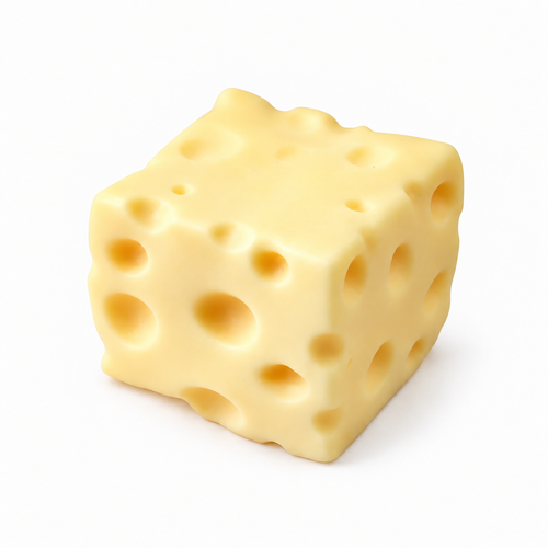 Cheese block squishy toy, centered slightly zoomed-out clean studio featured image
