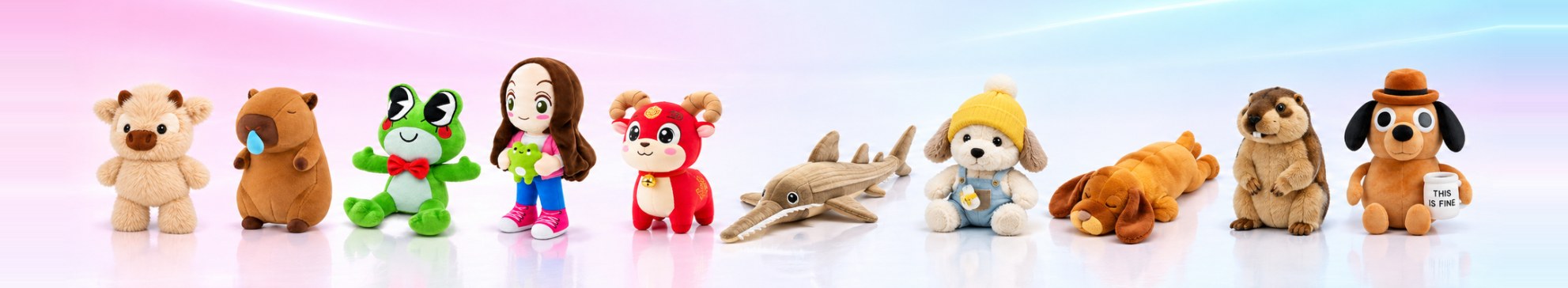 More products: Highland Cow, Capybara, Ribbit Frog, Expression Doll, Zodiac Sheep, Sawshark, Rupi Dog, Heartbeat Pal, Handmade Rabbit, Coffee Dog