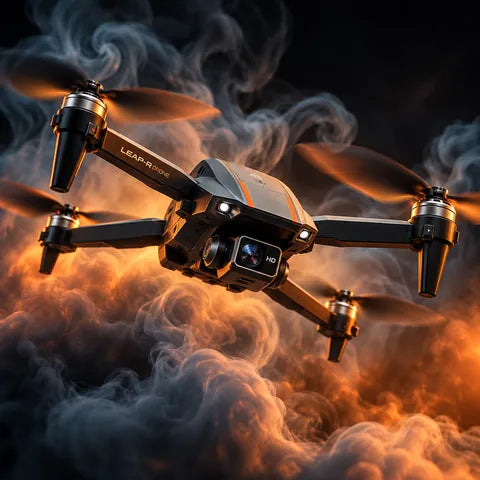 Drone in glowing orange smoke